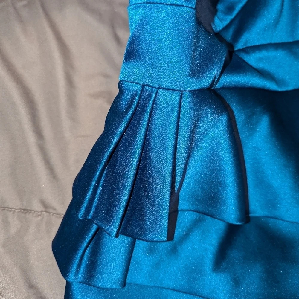 Max & Cleo Blue Strapless Satin Tiered Cocktail Dress - Picture 3 of 5